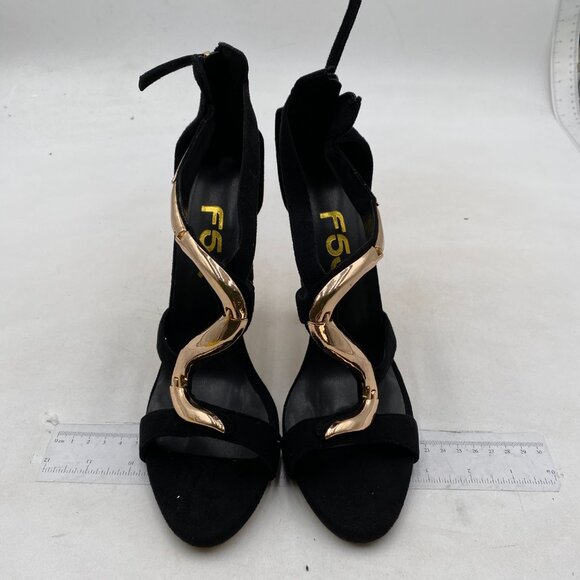 FSJ Gold S Gold Metal Chain Chunky High Heels Ankle Strap Sandals Open Toe Shoes - Picture 3 of 8